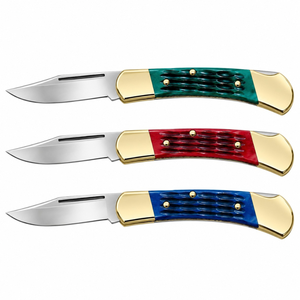 Navajas Plegables Azules, Plateadas y Doradas con Hoja de Acero Inoxidable, Mango Texturizado, Diseño Clásico para Acampar al Aire Libre y Uso Diario (EDC) - Product Image 3