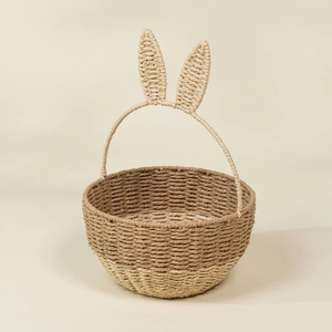Cute bunny ear seagrass <b>basket</b> handmade natural storage <b>basket</b> eco friendly decorative organizer kid <b>easter</b> <b>gift</b> oem odm - Product Image 2