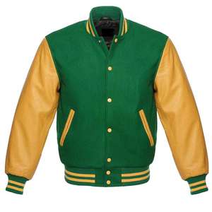 Veste de baseball Varsity pour homme en laine bleue avec manches en cuir véritable blanc – Vente en gros - Product Image 3