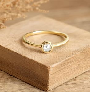 Modern Platinum <b>Rose</b> Cut Bezel Set Lab Grown Diamond Ring 10k 14k 18k Solid Gold Engagement Wedding Party Jewelry IGI Certified - Product Image 2
