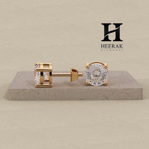 ต่างหูเพชรทรงกลมเจียระไนแบบบริลเลียนท์ 2 กะรัต หรูหราสำหรับผู้หญิง เพชร VVS สี D มอยส์ซาไนต์ แบบ 4 กรงเล็บ ดีไซน์ดับเบิ้ลแกลเลอรี่ - Product Image 6