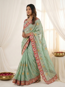Sari indien ethnique de créateur, orné de paillettes, pour toutes les occasions spéciales et les événements, tenue tendance pour femmes. - Product Image 5