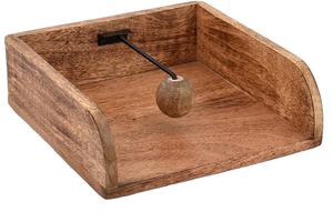 Porta servilletas contemporáneo de diseño rectangular en madera, varilla de presión de metal inoxidable, bola redonda de madera, tamaño compacto, decoración de mesa. - Product Image 4