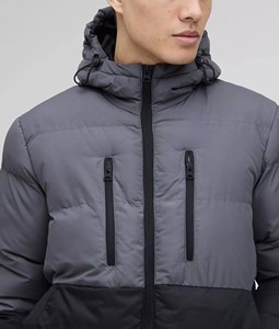 Custom OEM Men's Winter Two Tone Puffer <b>Jacket</b> <b>Hooded</b> Thick Warm <b>Padded</b> Coat Zipper Chest Pocket Outdoor Quilted <b>Jacket</b> - Product Image 2