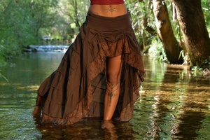 กระโปรงผ้าฝ้ายทรงโบโฮ น้ำหนักเบา ชายระบาย แต่งลูกไม้ ทรงเอไลน์  สำหรับผู้หญิง เหมาะสำหรับงานเทศกาลฤดูร้อน - Product Image 4