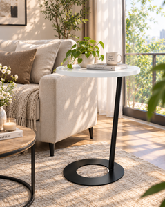 Mesa Auxiliar Redonda Moderna de Metal con Estructura de Acero, Diseño Ecológico sin Brazos con Movimiento Oscilante para Sala de Estar - Product Image 5