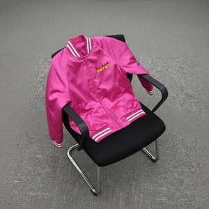 Blouson universitaire en satin pour homme et femme, style Letterman, avec col montant en cuir véritable et ourlet et poignets côtelés, idéal pour l'hiver - Product Image 3