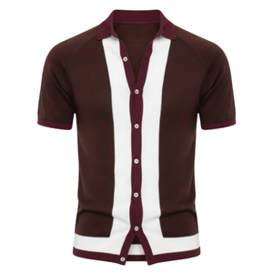 Polo à manches courtes pour homme, respirant, 100% coton tricoté, entièrement boutonné, à rayures et blocs de couleur, idéal pour l'été – Vente chaude - Product Image 3