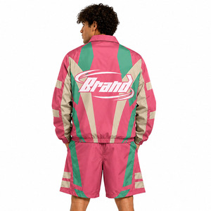 Custom <b>Pink</b> Graphic Print Nylon Windbreaker Jackets Shorts Track Suit Lightweight Waterproof Embroidery Logo Windbreaker Hoodies - Product Image 3
