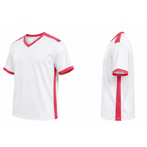 เสื้อฟุตบอลอเมริกันแบบกำหนดเอง สีขาว คอวี แขนสั้น แต่งขอบสีชมพู ผ้าโพลีเอสเตอร์ซับเหงื่อ สำหรับผู้ใหญ่ทุกเพศ - Product Image 2