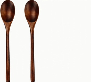 Ensemble de 2 cuillères en bois, ustensiles en bois naturel pour la cuisine, le mélange, le service, outils de cuisine - Product Image 1