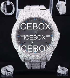 Reloj de Diamantes Moissanite con Incrustaciones de Diamantes, Estilo Hip Hop, Correa de Acero Inoxidable, Esfera de Cristal, Regalo de Cumpleaños para Él - Product Image 4