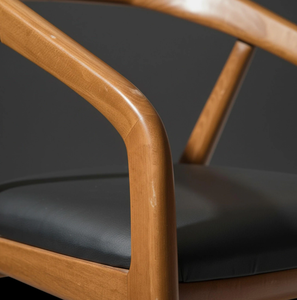 Chaise de salle à manger moderne et contemporaine en bois massif avec coussin en cuir et dossier tressé pour la maison, les restaurants et les cafés (vente en gros) - Product Image 6