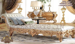 Golden Finish Italian <b>Lounge</b> <b>Chaise</b> for Living Room Wooden Italian Style <b>Lounge</b> Settee for Home Royal Hand Carved <b>Chaise</b> - Product Image 2