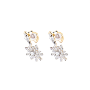 18K Gold Plated <b>Snowflake</b> Stud <b>Earrings</b> with Zircon and Pearl - Product Image 1