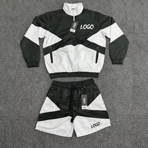 Custom Summer Men's <b>Short</b> Set Two Pieces Hoodie <b>Jacket</b> and <b>Shorts</b> Set Nylon Windbreaker Tracksuits - Product Image 1