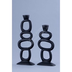 Ensemble de bougeoirs en métal faits à la main - Finition noire, résistant à la chaleur, design moderne, durable, écologique pour Noël, Pâques, la maison - Product Image 1