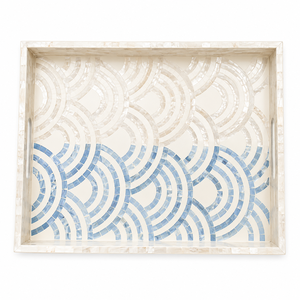 Plateau rectangulaire attrayant en nacre, motif vague bleue, plateau de service mosaïque, plateau décoratif de luxe pour table basse, idéal pour hôtel et maison - Product Image 1