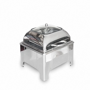 Calentador de alimentos eléctrico cuadrado para restaurante, con tapa de vidrio plateada, moderno servidor de buffet para bodas y hoteles. - Product Image 2