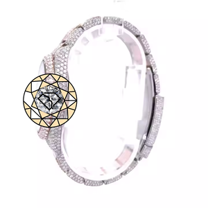 Montre de luxe entièrement sertie de diamants Moissanite VVS1, cadran à chiffres arabes, bicolore, pour homme et femme - Product Image 2