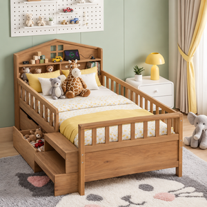 White Solid Wood Kids <b>Bed</b> With Guardrails <b>Toddler</b> Daybed Padded Headboard Storage Drawer and Stair <b>Bed</b> <b>Frame</b> - Product Image 2