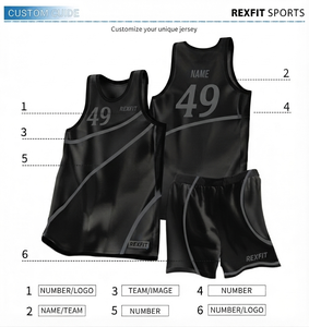 เสื้อบาสเก็ตบอลแบบกลับด้านได้ Rexfit รุ่น Unisex ผ้าโพลีเอสเตอร์ตาข่ายระบายอากาศ ชุดกีฬา พิมพ์ลายโลโก้แบบ Sublimation สำหรับเด็กผู้ชายและผู้ใหญ่ - Product Image 2