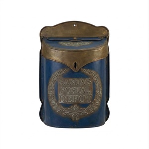 Christmas Blue Metal Mailbox Embossed Santa's Postal Depot Brass Lid <b>Wall</b> Mount Outdoor Holiday Letter <b>Box</b> Seasonal Decoration - Product Image 1