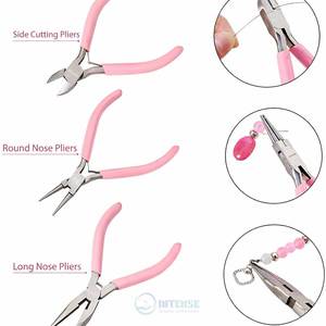 3pcs Stainless Steel Jewelry Pliers Tool Set Professional Precision DIY Jewelry Making Side Cutting <b>Long</b> Chain <b>Nose</b> Pink - Product Image 5