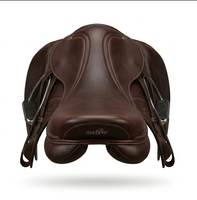 Selle d'Équitation Anglaise Premium Real International Saddlery RES-15 en Cuir Marron Foncé, Arbre en Plastique, Confort Personnalisé, Emballée