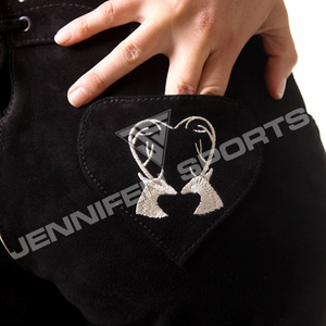 Pantalones cortos bávaros personalizados de última moda y alta calidad en piel de vaca genuina y gamuza para mujer. - Product Image 4