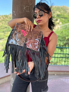 Nouveau Style occidental peint à la main en cuir repoussé frange clair stade sac Unique en cuir véritable repoussé Concert clair sac à bandoulière - Product Image 2