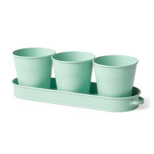 Ensemble de pots de fleurs classiques en métal thermolaqué avec plateau pour décoration de jardin intérieur/extérieur, taille personnalisable - Product Image 4