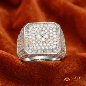 Men's Square Moissanite <b>Ring</b> Silver Tone Iced Out Round Baguette Cut Hip Hop Luxury <b>Statement</b> <b>Ring</b> for Men Gift - Product Image 6