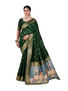 JECQAURD Sari de estilo moderno con Zari Weaving Pallu y Digital Weaving Jalar Ropa de fiesta india y paquistaní hecha a mano - Product Image 4