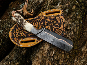 มีดคาวบอย Western Bull Cutter ทำจากเหล็กดามัสกัสทองแดง ด้ามจับทำจากเขาสัตว์  ปลายมีดแบบ Drop Point หนา 4 มม. ความยาวรวม 8 นิ้ว - Product Image 3