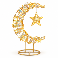 Décoration de table en forme de croissant, petite et durable, fonctionnant sur piles, avec cadre en fil doré et ruban irisé, pour la maison musulmane en période du Ramadan