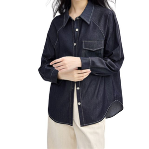 Camisa de mezclilla informal de otoño para mujer, estilo coreano, holgada, con patchwork, blusa de mujer, venta al por mayor de boutique premium - Product Image 2