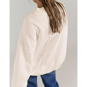 เสื้อสเวตเชิ้ตคอกลมผู้หญิง ผ้าฝ้ายถัก 100% สีพื้น แขนสามส่วน ทรงหลวม สวมใส่สบายๆ สำหรับฤดูใบไม้ร่วง - Product Image 3