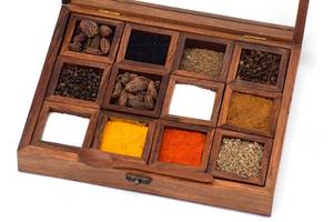 Sheesham Wood <b>Spice</b> <b>Box</b> with Spoon: Masala Dabba Kitchen Storage - Product Image 6
