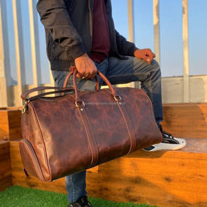 Bolsa de lona de cuero genuino personalizada Unisex de lujo, bolsas de viaje para equipaje de noche Weekender - Product Image 3