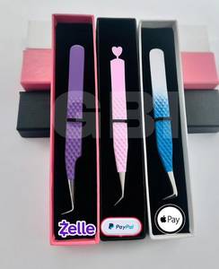 Ensemble de pinces à cils courbes plaquées or, antidérapantes, en acier inoxydable, pour extensions de cils volume, avec logo personnalisé, couleur anti-magnétique - Product Image 5