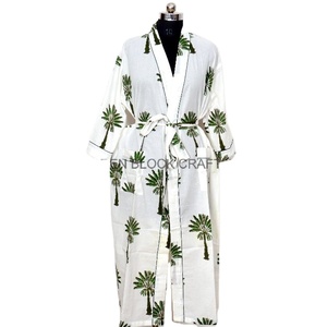 Kimono íntimo de algodón con estampado de bloque de mano indio para mujer, Floral Camisón con patrón, tela de algodón para primavera y otoño - Product Image 1