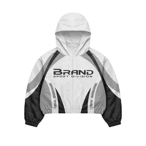 White Grey <b>Black</b> <b>Windbreaker</b> Tracksuit Set | Oversized Zip Hooded Jacket & Pants | Streetwear Matching Set | OEM Private Label - Product Image 3