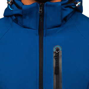 Men's Blue <b>Hooded</b> Windproof <b>Fleece</b> <b>Jacket</b> With Zipper Closure Casual Outdoor Wear Autumn Season Regular Fit - Product Image 6