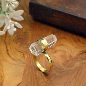 แหวนคริสตัลควอตซ์ใสธรรมชาติ ชุบทอง ปรับขนาดได้ แหวนดีไซน์โดดเด่น ทำด้วยมือ เครื่องประดับหินบำบัด - Product Image 2