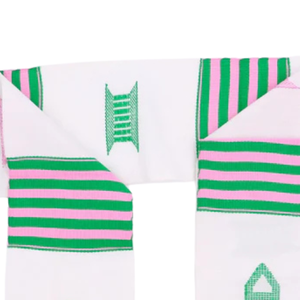 Écharpe de graduation AKA Kente avec lettres AKA alternées rose, vert et blanc, écharpe de cérémonie de sororité pour femmes - Product Image 6