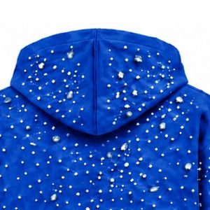 Customized Royal Blue Pearl Full <b>Zip</b> <b>Hoodie</b> Pearl Studded Streetwear Jacket Long Sleeve Hooded Sweatshirt With Front <b>Pockets</b> - Product Image 4