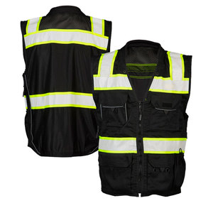 Reflective Safety Clothing Zipper Vest High Visibility Polyester Construction Multi Pocket Security Vest - Product Image 4