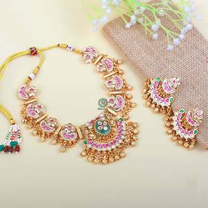 Chaandni Antique Gold-Plated Zircon Bridal Necklace Set for Festivals - Product Image 2