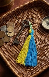 Bohemian Fabric Clutch With Blue And Yellow Tassel Decorative Pouch For Bathroom Home Decor Indoor Use - Product Image 2